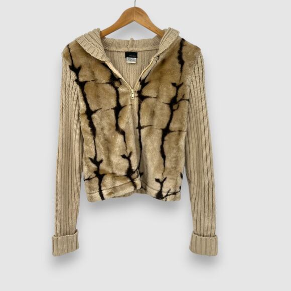 Y2k Vintage Sans Souci Knit & Faux Fur Zip-Up Hoodie Size S/M - Picture 1 of 5